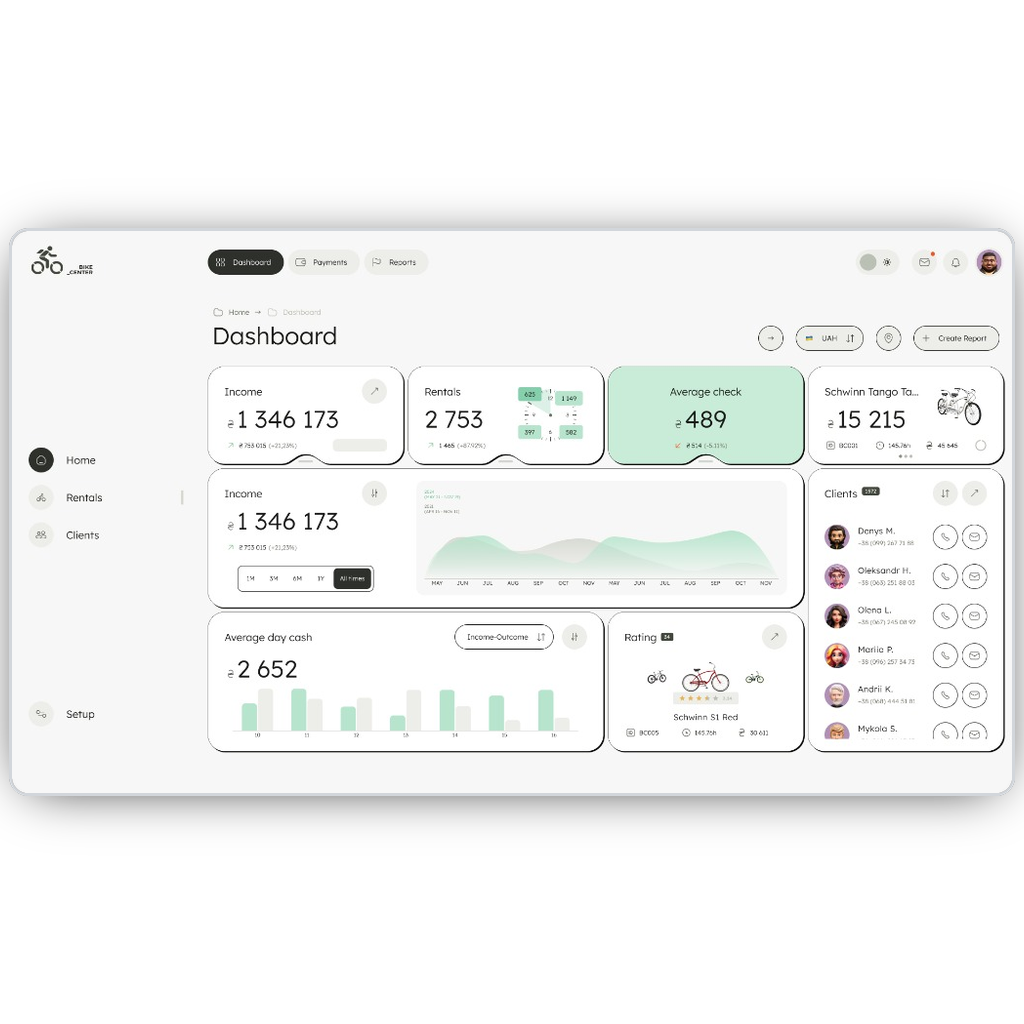 B2B SaaS Dashboard "Bike Center" - Desktop Dashboard